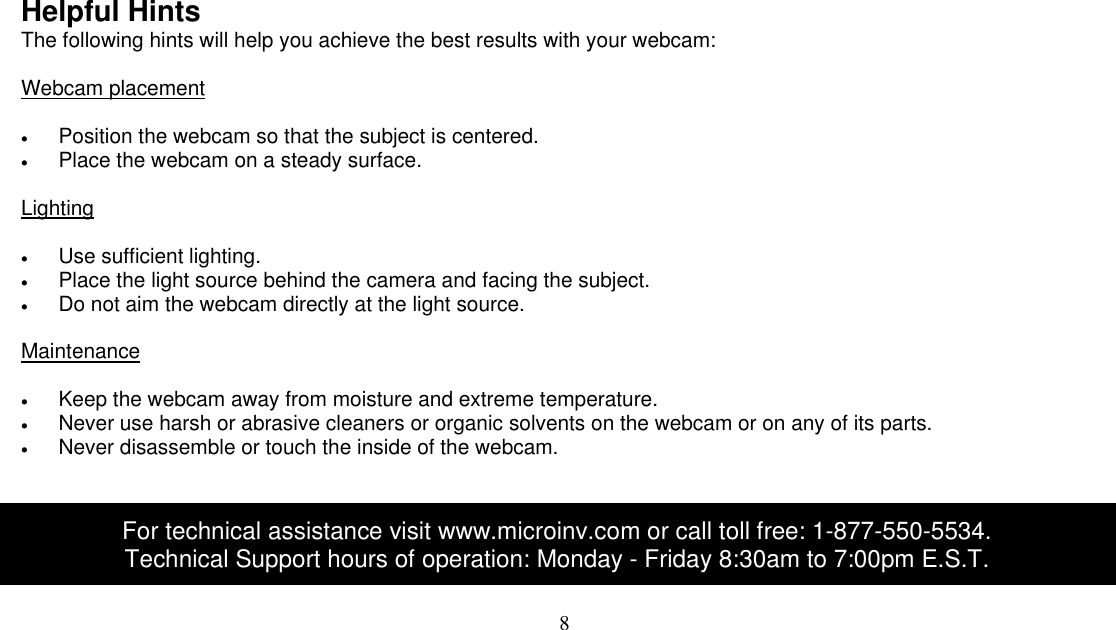 Page 8 of 8 - Micro-Innovations Micro-Innovations-Ic50C-Users-Manual- Micro WebCam Basic  Micro-innovations-ic50c-users-manual