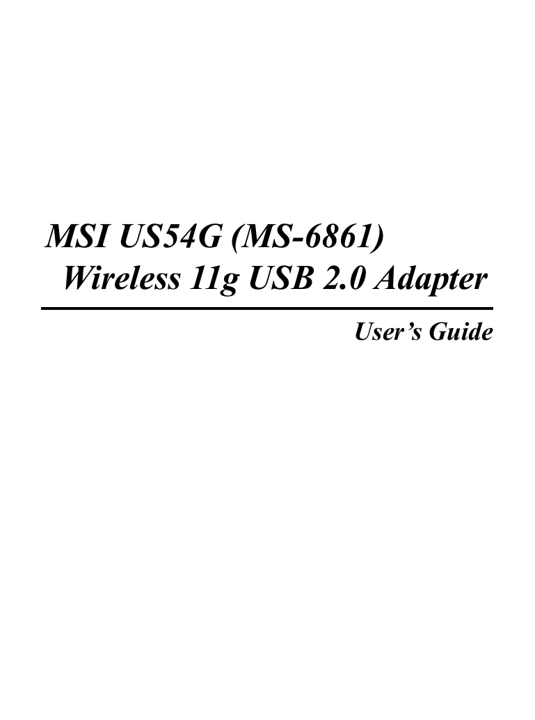 iMSI US54G (MS-6861)  Wireless 11g USB 2.0 AdapterUser’s Guide
