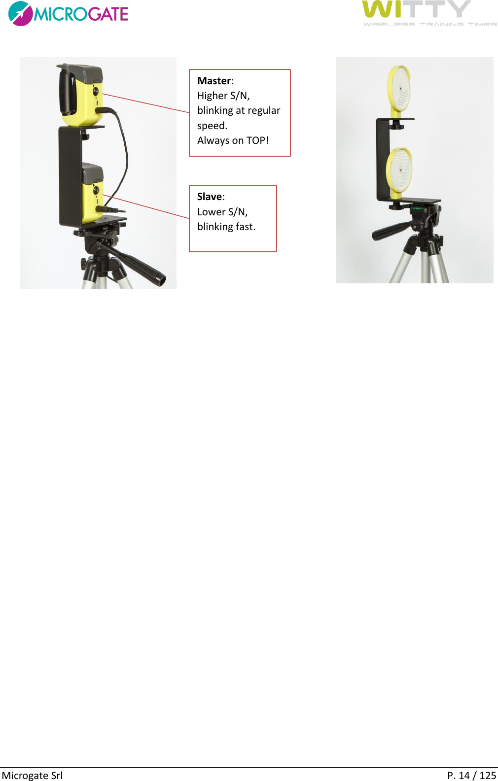      Microgate Srl    P. 14 / 125    Master: Higher S/N, blinking at regular speed. Always on TOP! Slave:  Lower S/N, blinking fast. 