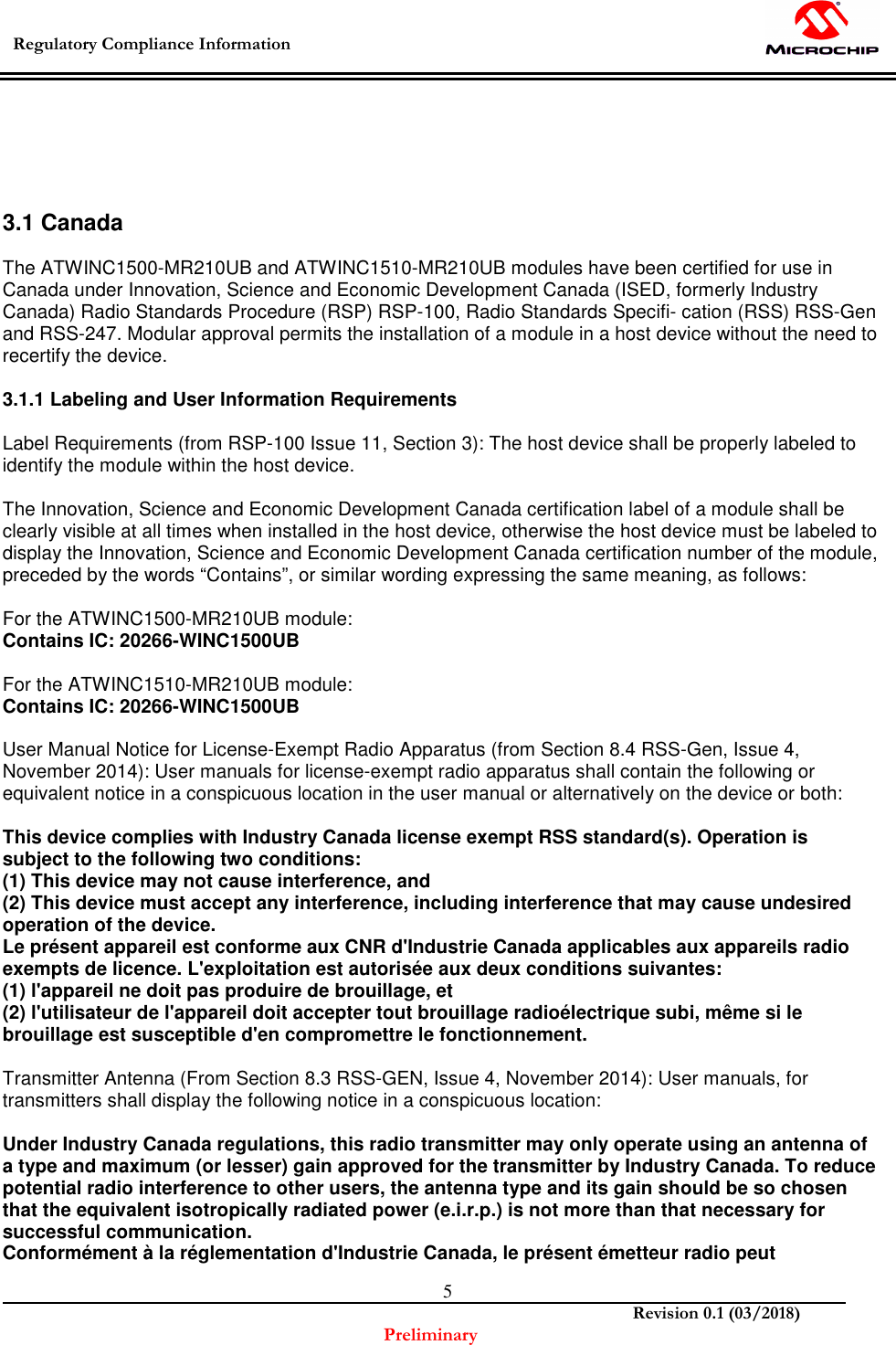 Page 6 of Microchip Technology ATWINC1500U Modular Transmitter User Manual Manual OEM Installation