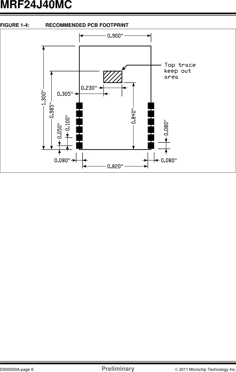 MRF24J40MC DS00000A-page  6 Preliminary © 2011 Microchip Technology Inc.FIGURE 1-4: RECOMMENDED PCB FOOTPRINT