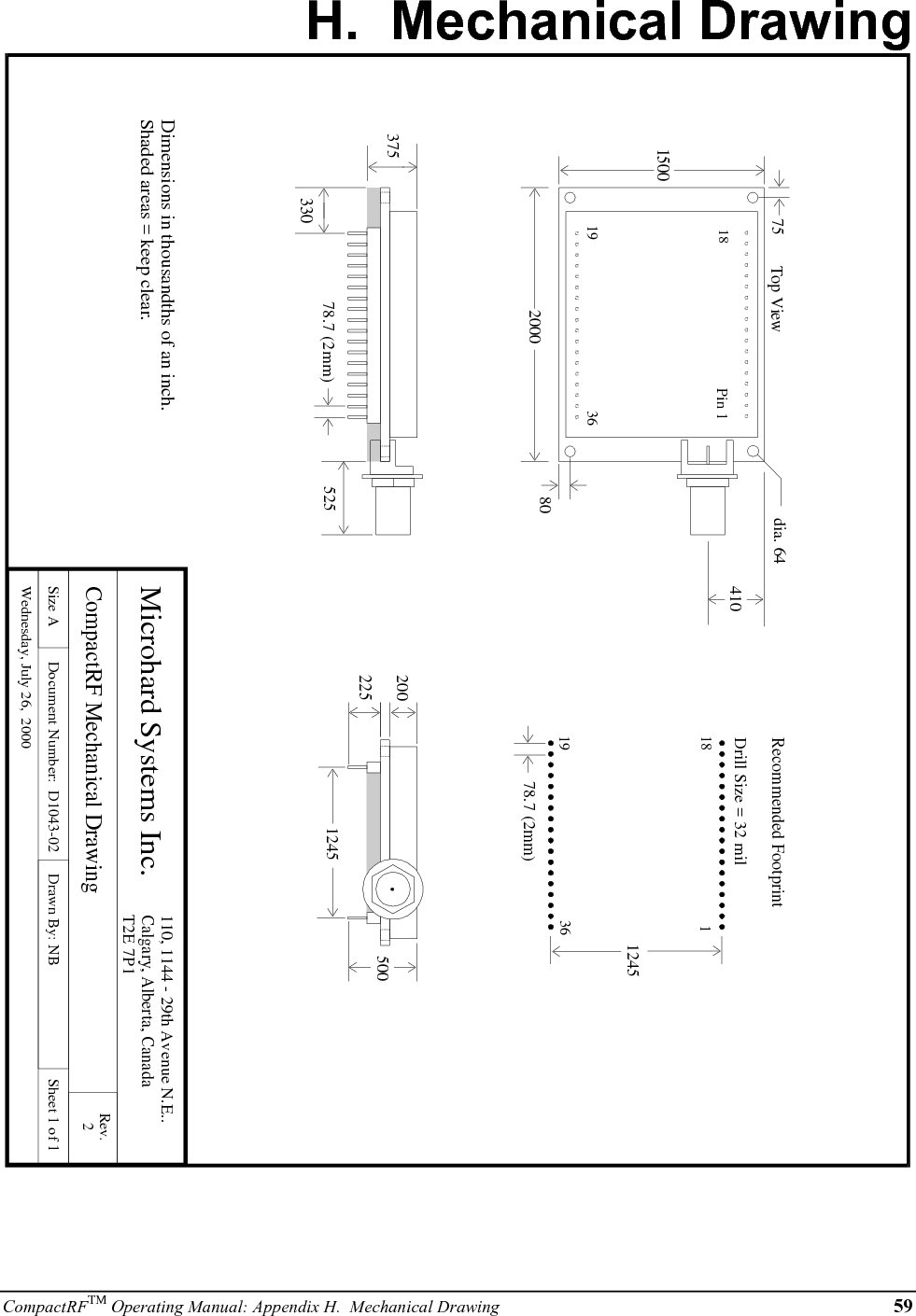 60 CompactRFTM Operating Manual: Appendix H.  Mechanical Drawing