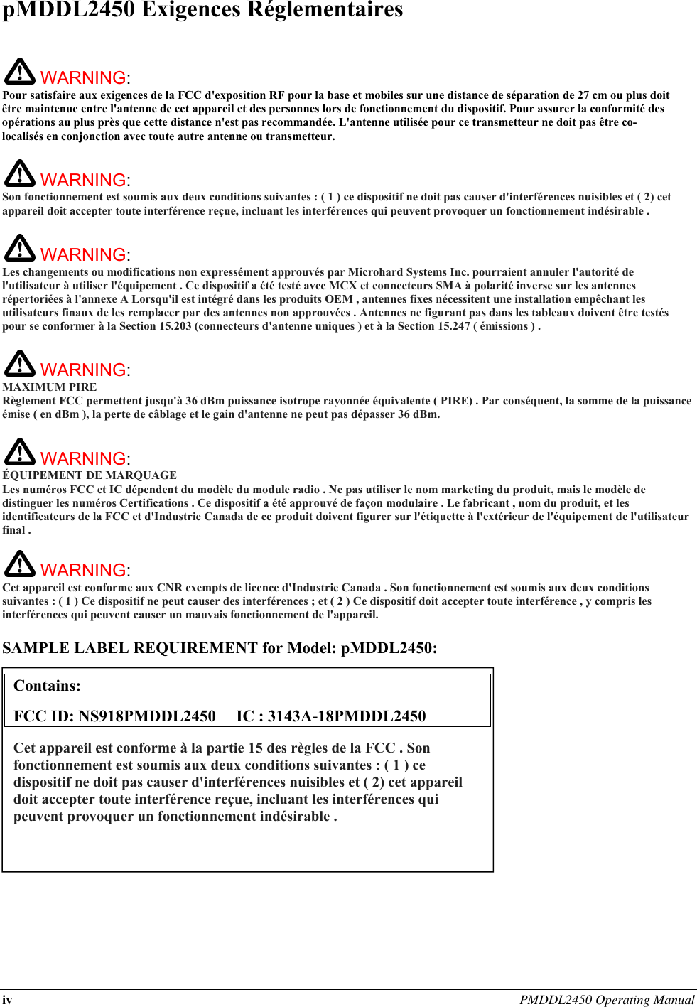 Page 4 of Microhard Systems 18PMDDL2450 2X2 MIMO 2.4 GHz OEM DDL Module (1W) User Manual pDDL2450manualREV0 27 FCC