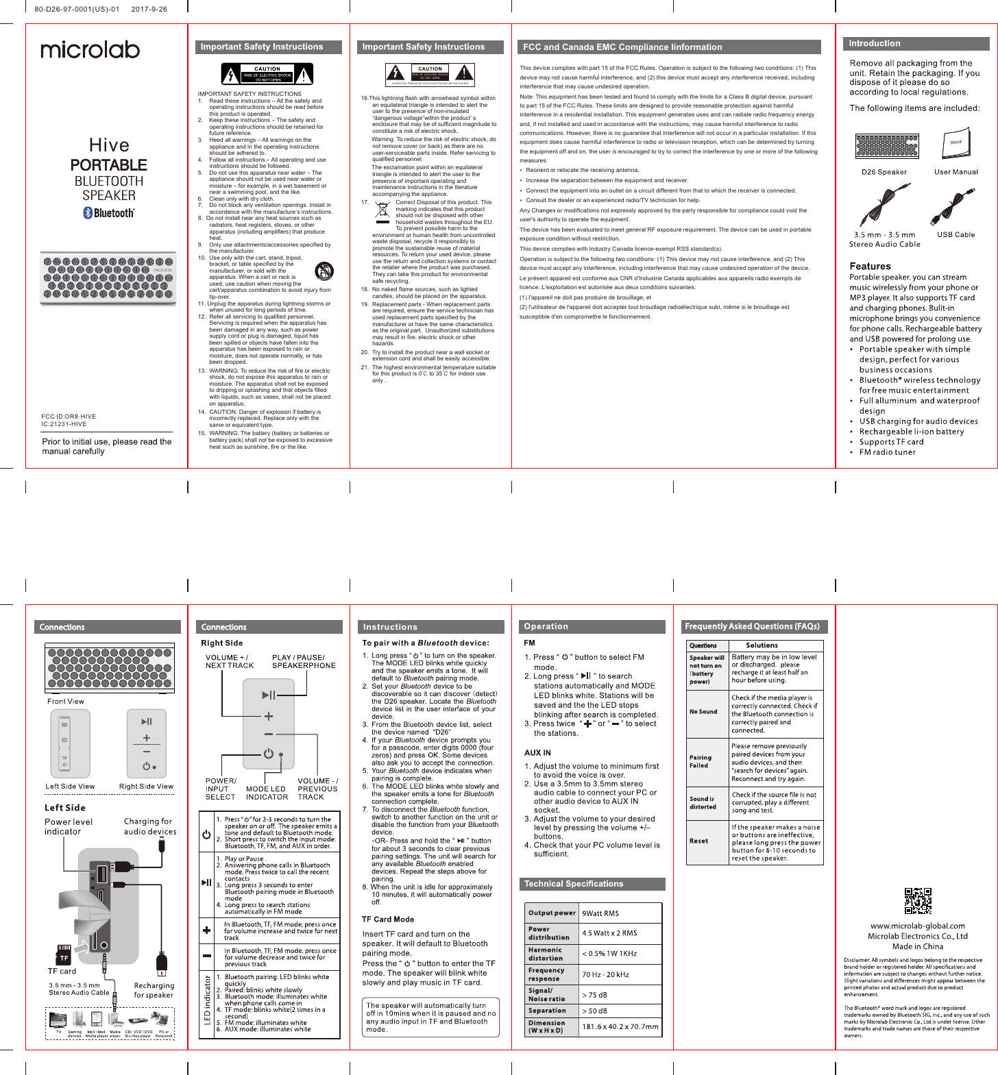 Page 1 of Microlab Electronics HIVE BLUETOOTH SPEAKER User Manual                      2