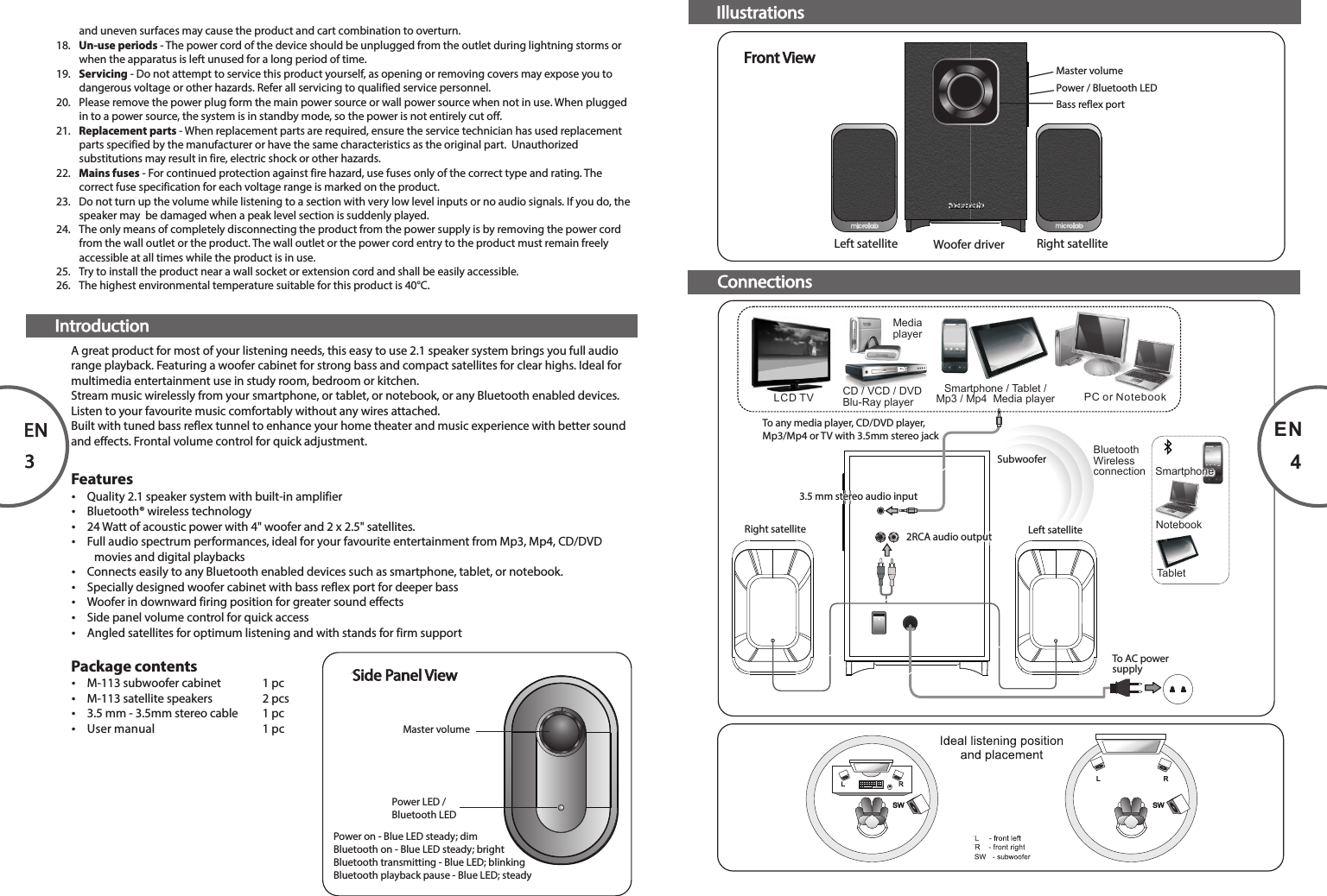 Page 3 of Microlab Electronics M-113BT MULTIMEDIA SPEAKER User Manual 
