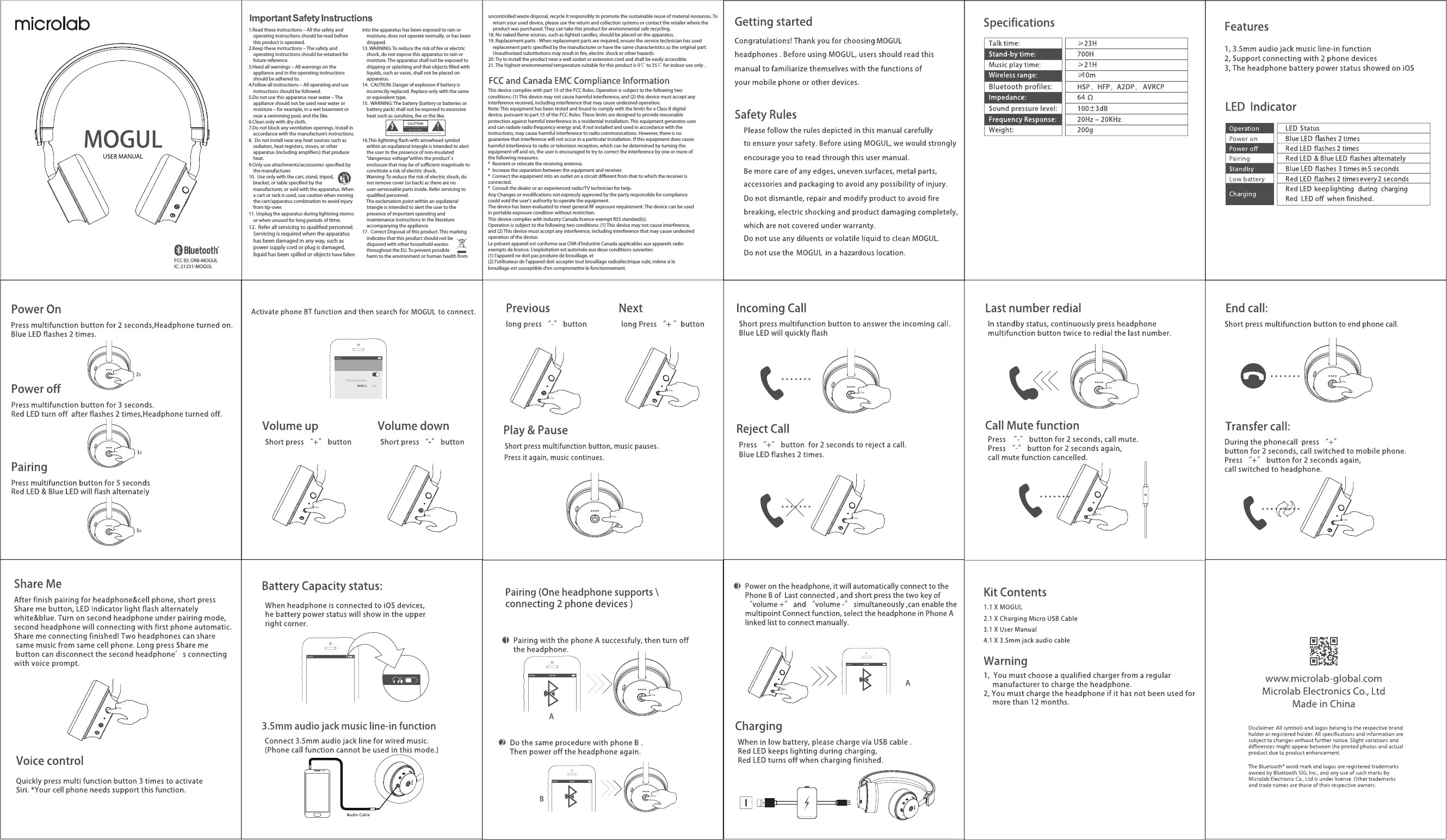 1.Read these instructions – All the safety and operating instructions should be read before this product is operated.2.Keep these instructions – The safety and operating instructions should be retained for future reference.3.Heed all warnings – All warnings on the appliance and in the operating instructions should be adhered to.4.Follow all instructions – All operating and use instructions should be followed.5.Do not use this apparatus near water – The appliance should not be used near water or moisture – for example, in a wet basement or near a swimming pool, and the like.6.Clean only with dry cloth.7.Do not block any ventilation openings. Install in accordance with the manufacture’s instructions.8.  Do not install near any heat sources such as radiators, heat registers, stoves, or other apparatus (including ampliﬁers) that produce heat.9.Only use attachments/accessories speciﬁed by the manufacturer.10.  Use only with the cart, stand, tripod,     bracket, or table speciﬁed by the     manufacturer, or sold with the apparatus. When a cart or rack is used, use caution when moving the cart/apparatus combination to avoid injury from tip-over.11. Unplug the apparatus during lightning storms or when unused for long periods of time.12.  Refer all servicing to qualiﬁed personnel. Servicing is required when the apparatus has been damaged in any way, such as power supply cord or plug is damaged, liquid has been spilled or objects have fallen into the apparatus has been exposed to rain or moisture, does not operate normally, or has been dropped.13. WARNING: To reduce the risk of ﬁre or electric shock, do not expose this apparatus to rain or moisture. The apparatus shall not be exposed to dripping or splashing and that objects ﬁlled with liquids, such as vases, shall not be placed on apparatus.14.  CAUTION: Danger of explosion if battery is incorrectly replaced. Replace only with the same or equivalent type.15.  WARNING: The battery (battery or batteries or battery pack) shall not be exposed to excessive heat such as sunshine, ﬁre or the like.16.This lightning ﬂash with arrowhead symbol within an equilateral triangle is intended to alert the user to the presence of non-insulated “dangerous voltage”within the product’ s enclosure that may be of suﬃcient magnitude to constitute a risk of electric shock.    Warning: To reduce the risk of electric shock, do not remove cover (or back) as there are no user-serviceable parts inside. Refer servicing to qualiﬁed personnel.    The exclamation point within an equilateral triangle is intended to alert the user to the presence of important operating and maintenance instructions in the literature accompanying the appliance.17.  Correct Disposal of this product. This marking indicates that this product should not be disposed with other household wastes throughout the EU. To prevent possible     harm to the environment or human health from       uncontrolled waste disposal, recycle it responsibly to promote the sustainable reuse of material resources. To return your used device, please use the return and collection systems or contact the retailer where the product was purchased. They can take this product for environmental safe recycling.18. No naked ﬂame sources, such as lighted candles, should be placed on the apparatus.19. Replacement parts - When replacement parts are required, ensure the service technician has used replacement parts speciﬁed by the manufacturer or have the same characteristics as the original part.  Unauthorized substitutions may result in ﬁre, electric shock or other hazards.20. Try to install the product near a wall socket or extension cord and shall be easily accessible.21. The highest environmental temperature suitable for this product is 0℃ to 35℃ for indoor use only .This device complies with part 15 of the FCC Rules. Operation is subject to the following two conditions: (1) This device may not cause harmful interference, and (2) this device must accept any interference received, including interference that may cause undesired operation.Note: This equipment has been tested and found to comply with the limits for a Class B digital device, pursuant to part 15 of the FCC Rules. These limits are designed to provide reasonable protection against harmful interference in a residential installation. This equipment generates uses and can radiate radio frequency energy and, if not installed and used in accordance with the instructions, may cause harmful interference to radio communications. However, there is no guarantee that interference will not occur in a particular installation. If this equipment does cause harmful interference to radio or television reception, which can be determined by turning the equipment oﬀ and on, the user is encouraged to try to correct the interference by one or more of the following measures:*  Reorient or relocate the receiving antenna.*  Increase the separation between the equipment and receiver.*  Connect the equipment into an outlet on a circuit diﬀerent from that to which the receiver is connected.*  Consult the dealer or an experienced radio/TV technician for help.Any Changes or modiﬁcations not expressly approved by the party responsible for compliance could void the user&apos;s authority to operate the equipment.The device has been evaluated to meet general RF exposure requirement. The device can be used in portable exposure condition without restriction.This device complies with Industry Canada licence-exempt RSS standard(s). Operation is subject to the following two conditions: (1) This device may not cause interference, and (2) This device must accept any interference, including interference that may cause undesired operation of the device.Le présent appareil est conforme aux CNR d&apos;Industrie Canada applicables aux appareils radio exempts de licence. L&apos;exploitation est autorisée aux deux conditions suivantes:(1) l&apos;appareil ne doit pas produire de brouillage, et(2) l&apos;utilisateur de l&apos;appareil doit accepter tout brouillage radioélectrique subi, même si le brouillage est susceptible d&apos;en compromettre le fonctionnement.ATTENTION: RISQUE DE CHOC ELECTRIQUE-NE PA S OUVRIRRISK  O F  ELECTRIC  SHOCK DO  NOT  OPE NFCC ID: OR8-MOGULIC: 21231-MOGUL