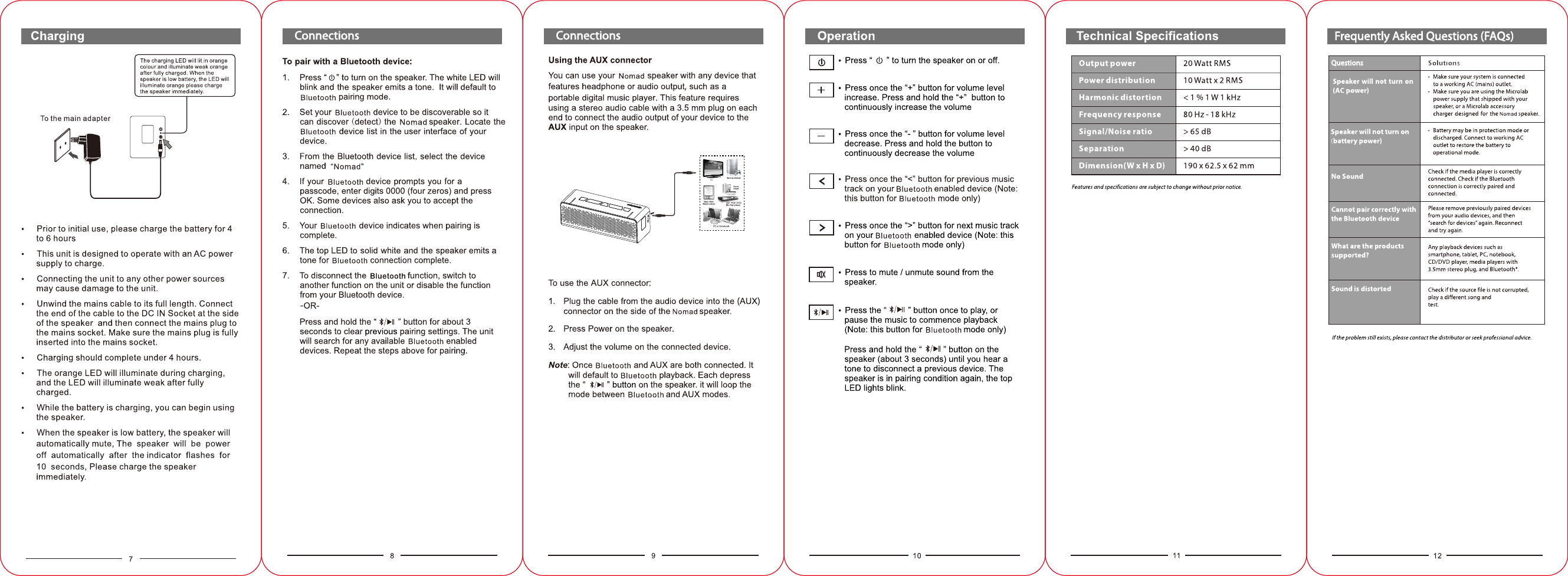 Page 2 of Microlab Electronics NOMAD BLUETOOTH SPEAKER User Manual                      1