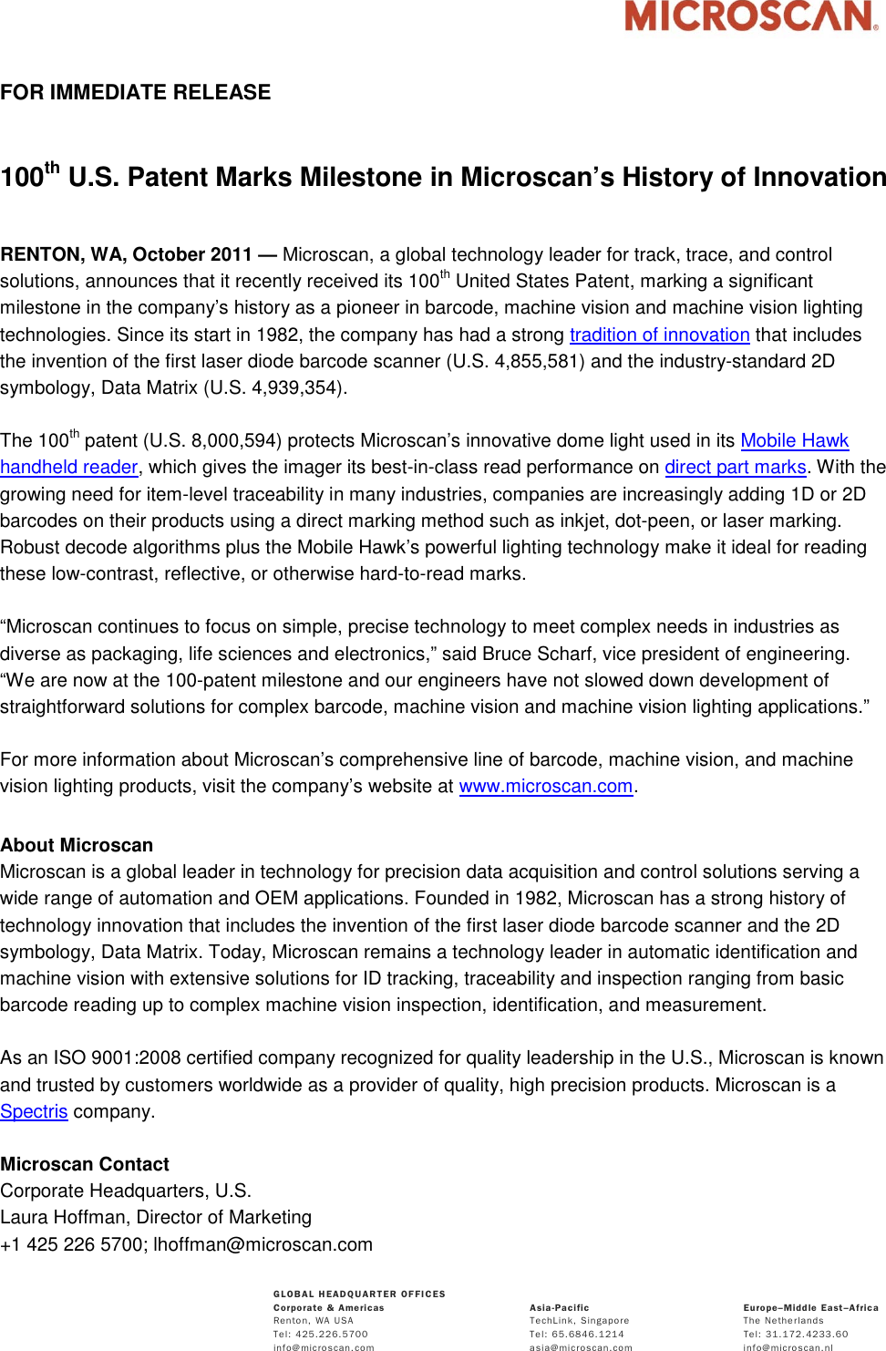 Page 1 of 1 - Microscan  100 Patent History Of Innovation