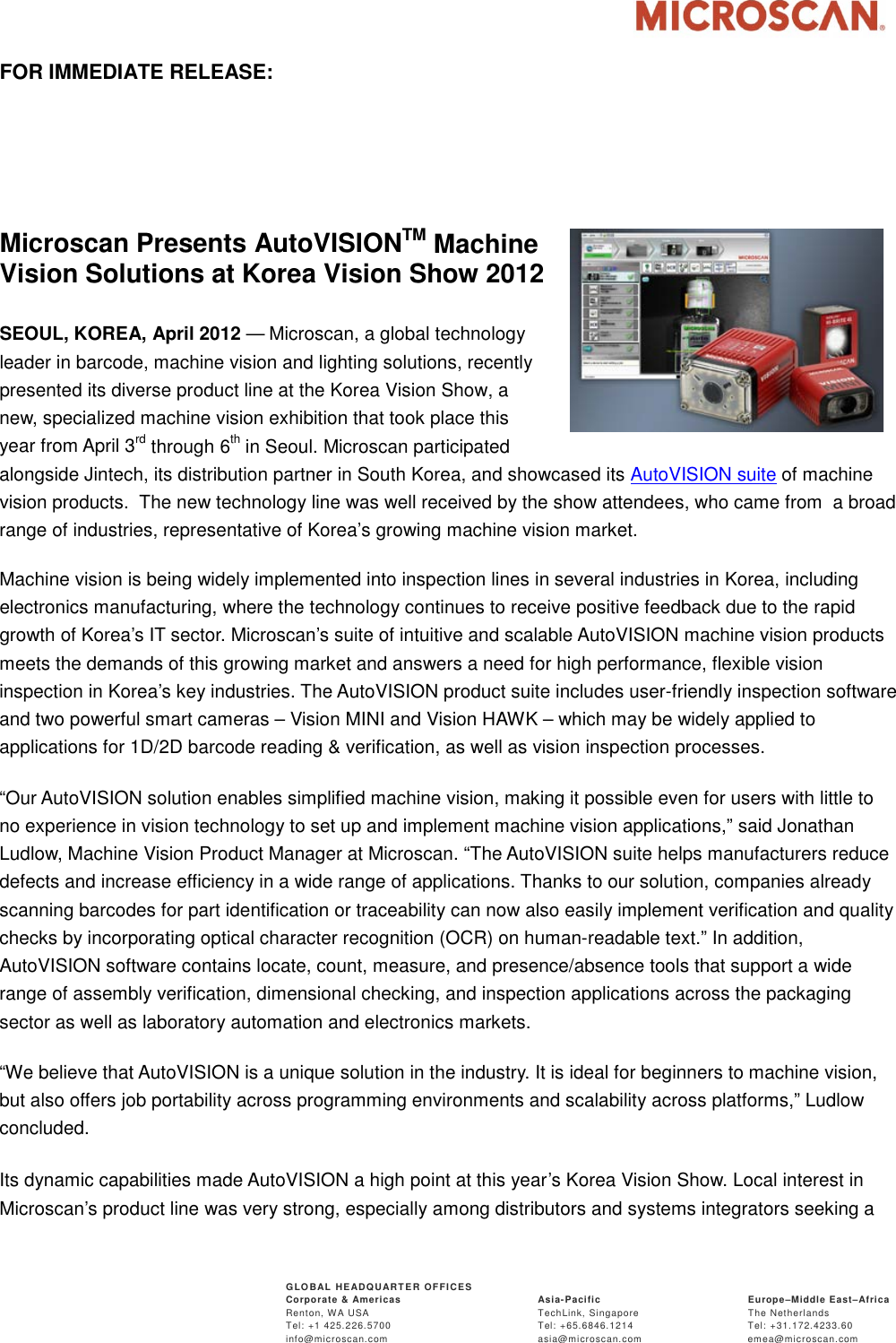 Page 1 of 2 - Microscan 2012-04 Korea Vision Show Release
