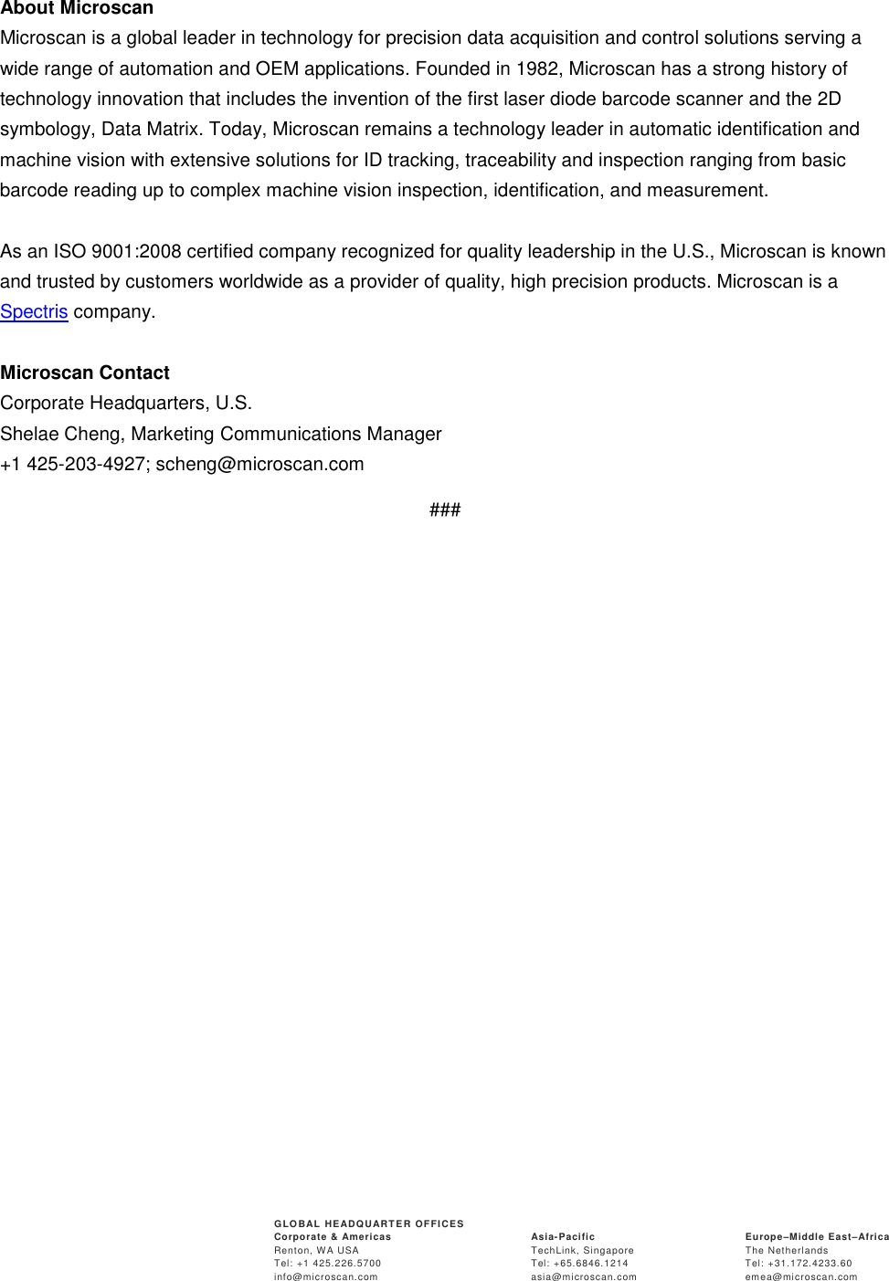 Page 2 of 2 - Microscan  Auto VISION Machine Displayed At IPC APEX