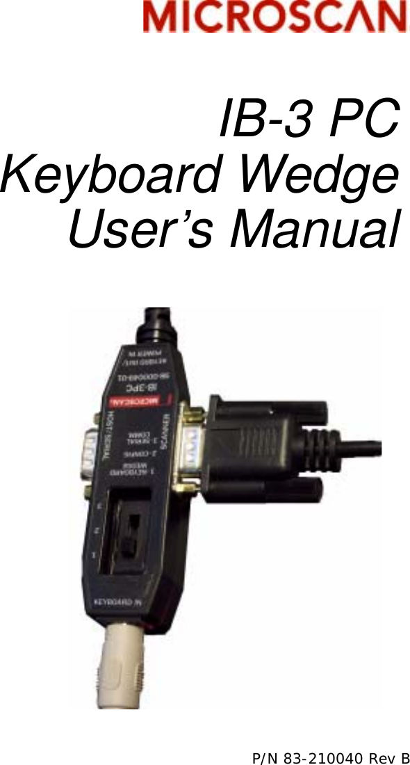 IB 3PC Keyboard Wedge User's Manual Ib3pckeyboardwedgemanual