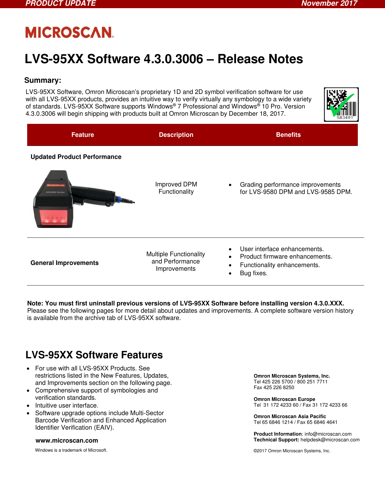 Page 1 of 4 - LVS-95XX Software 4.3.0.3006 Release Notes  Releasenotes