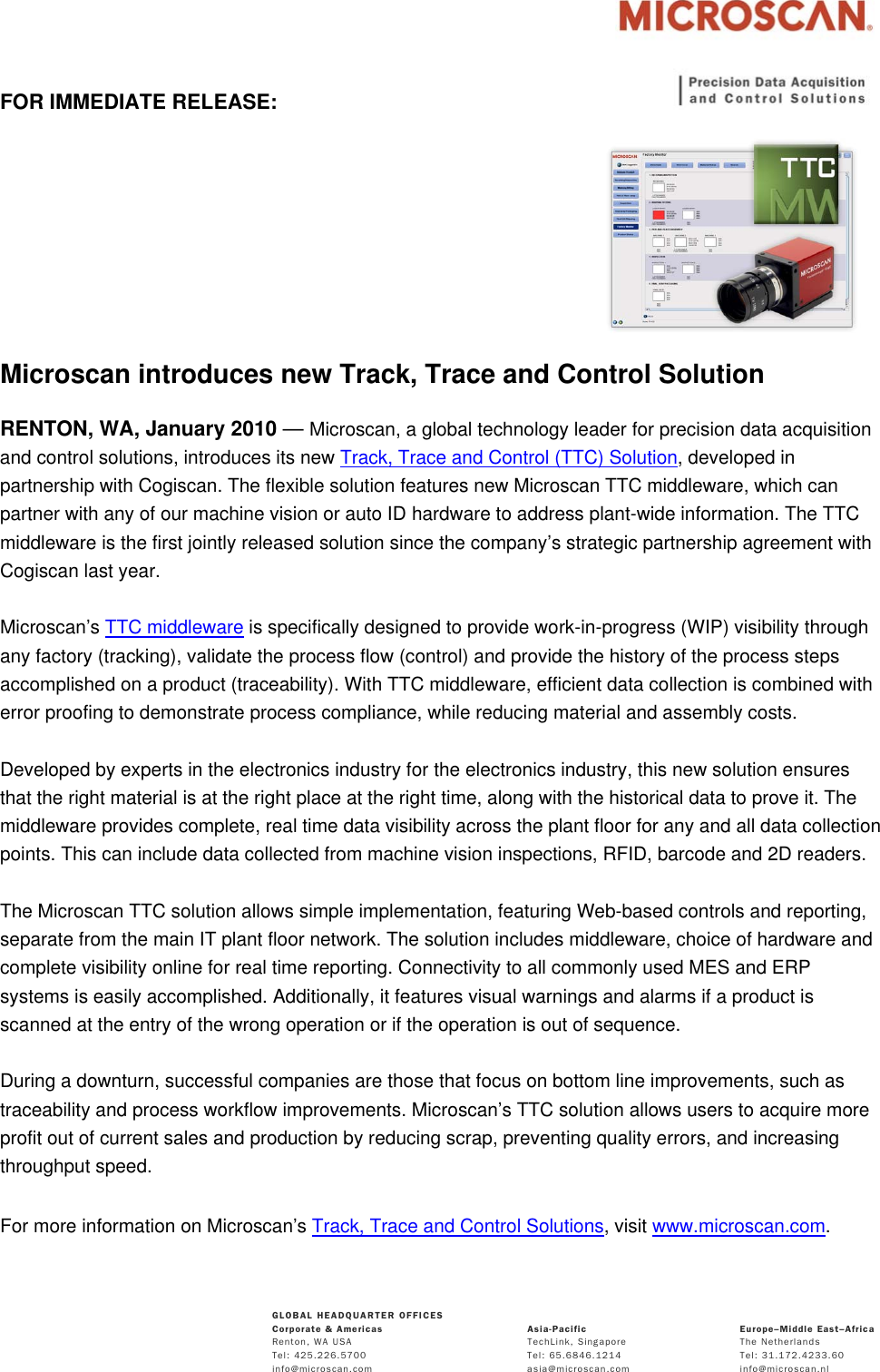 Microscan Introduces Track Trace Control Solution