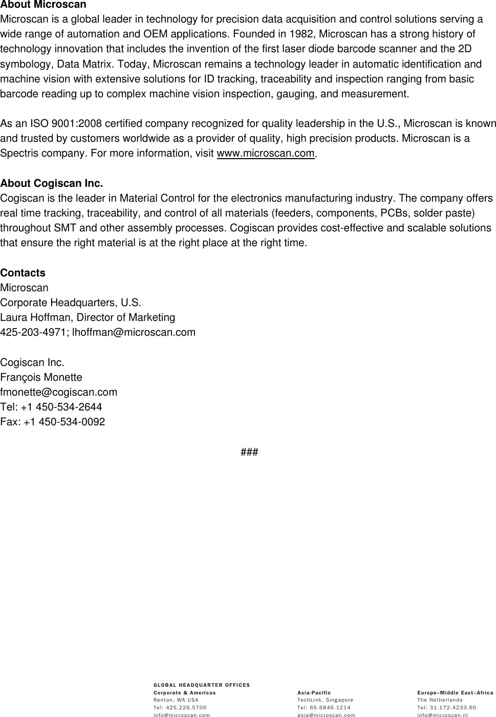 Page 2 of 2 - Microscan  Introduces Track Trace Control Solution