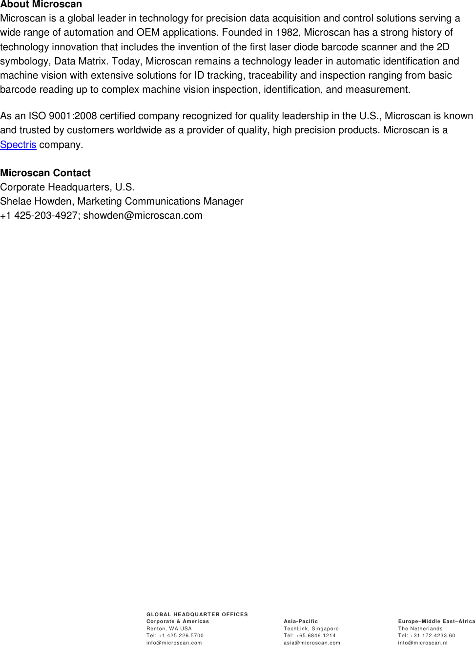 Page 2 of 2 - Microscan  New C-mount Qx Hawk Vision Cameras