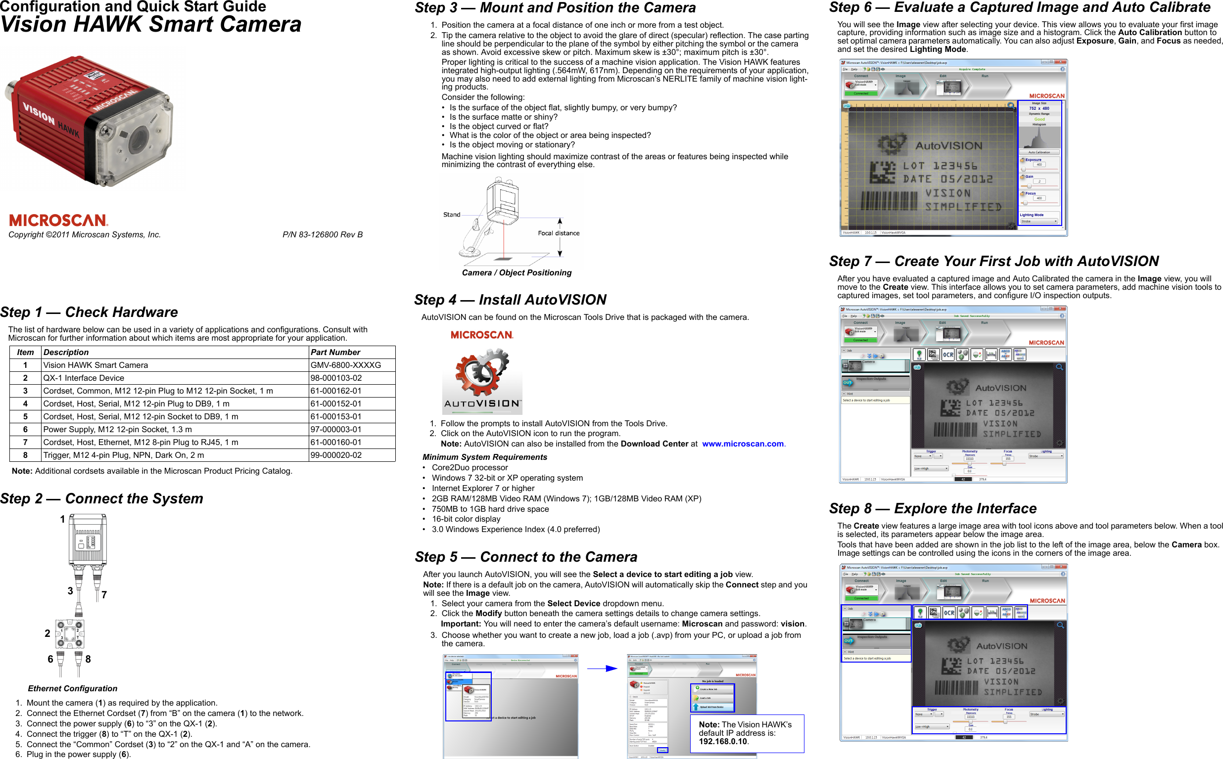 Page 1 of 2 - Vision HAWK Smart Camera Quick Start Guide  Visionhawkconfigquickstart