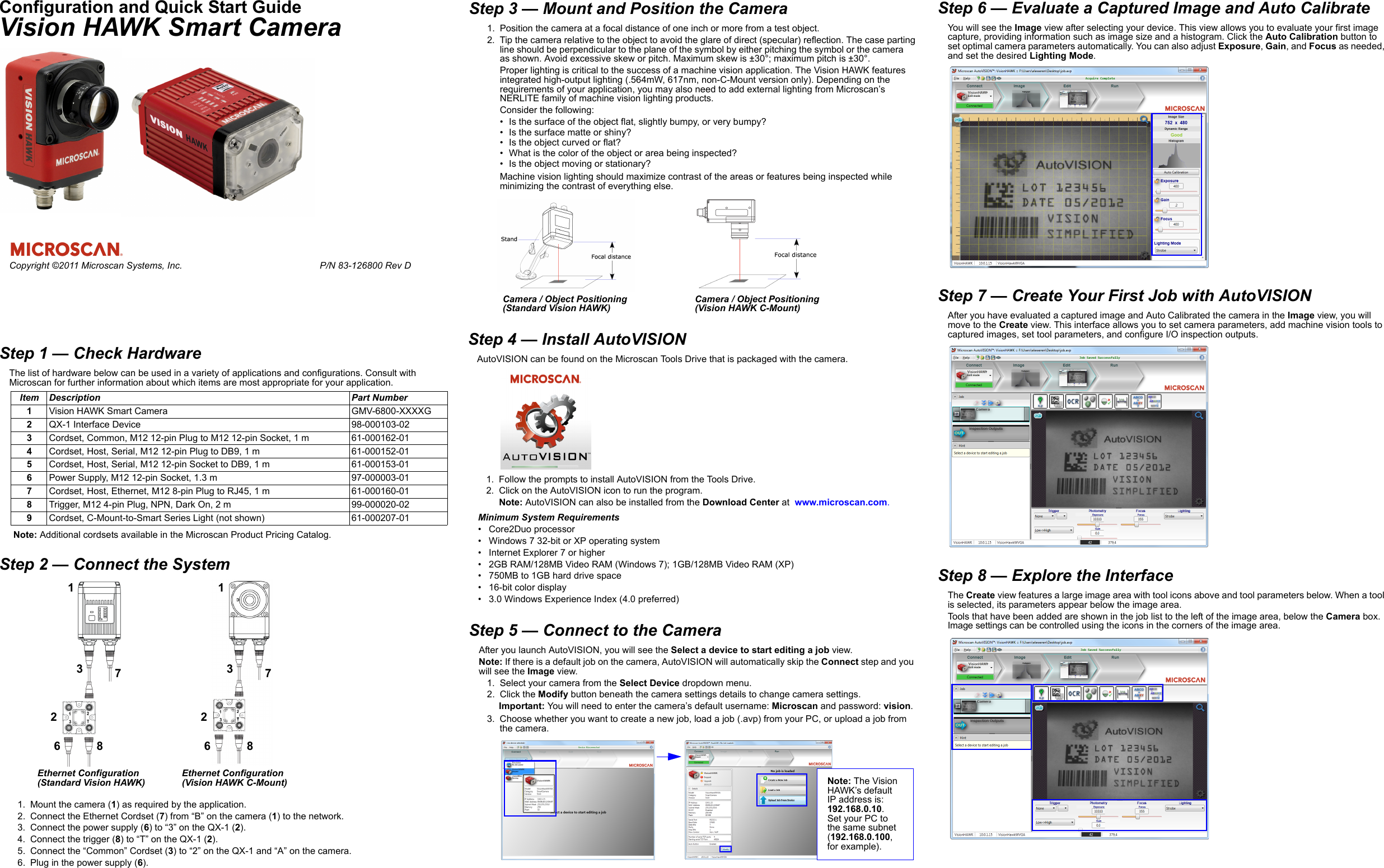 Page 1 of 2 - Vision HAWK Smart Camera Configuration And Quick Start Guide Visionhawkconfigquickstart