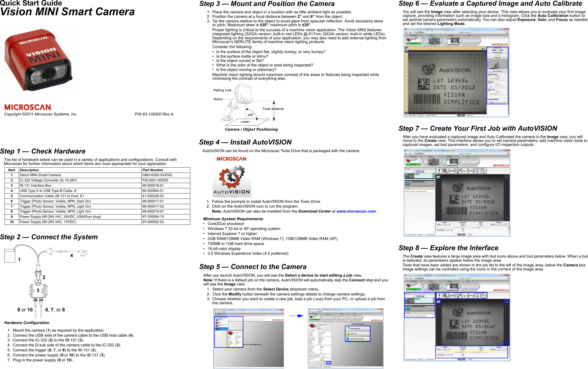 Page 1 of 2 - Vision MINI Smart Camera Quick Start Guide  Visionminiquickstartguide