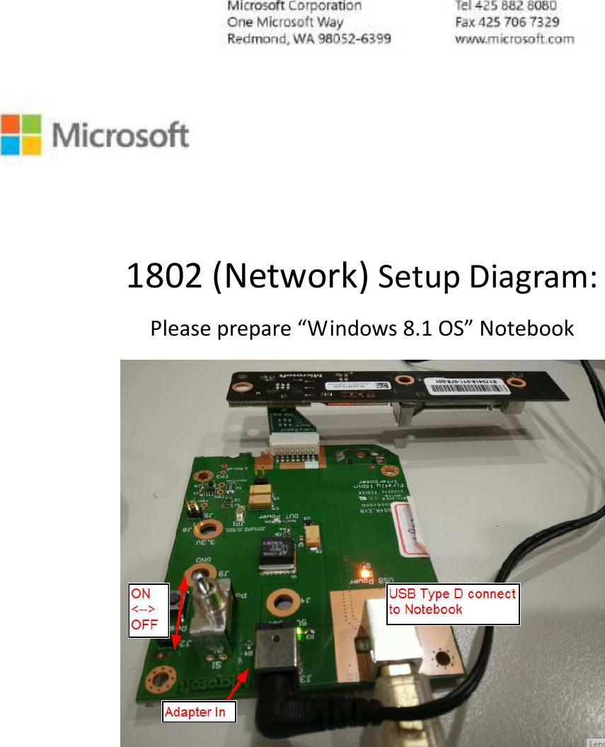   1802 (Network) Setup Diagram: Please prepare “Windows 8.1 OS” Notebook       