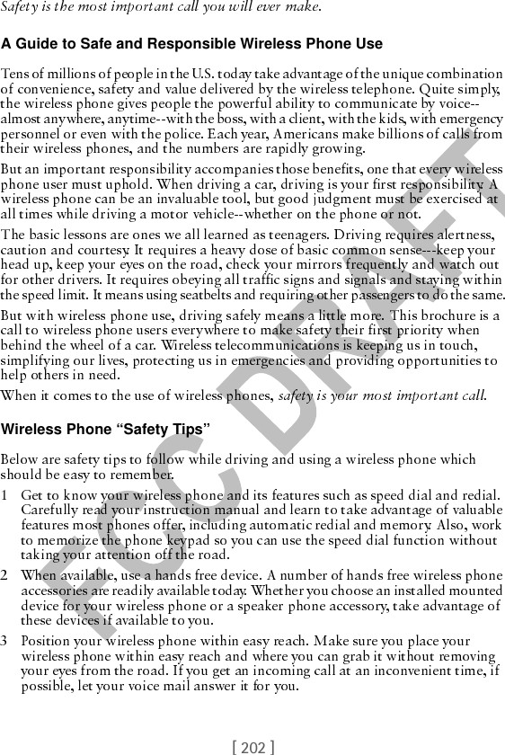 [ 202 ]A Guide to Safe and Responsible Wireless Phone UseWireless Phone “Safety Tips”