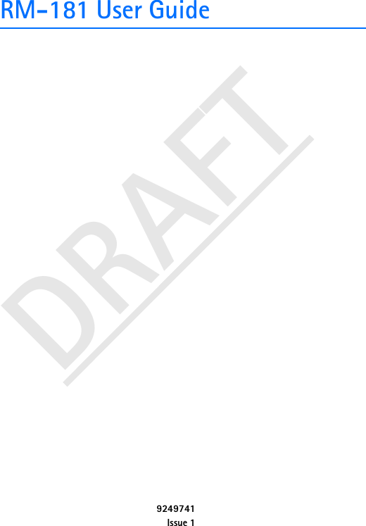 DRAFTRM-181 User Guide 9249741Issue 1