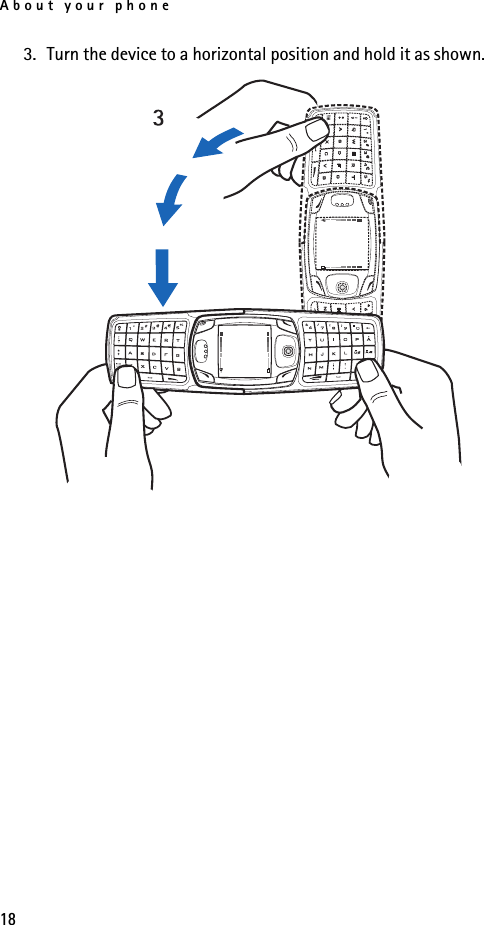 About your phone183. Turn the device to a horizontal position and hold it as shown.