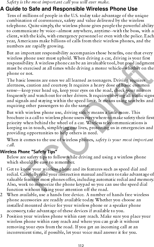 A Guide to Safe and Responsible Wireless Phone UseWireless Phone &quot;Safety Tips&quot;