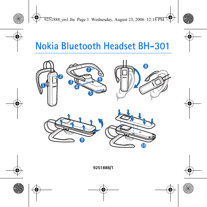 Nokia Bluetooth Headset BH-3019251888/1123456789109251888_en1.fm  Page 1  Wednesday, August 23, 2006  12:18 PM