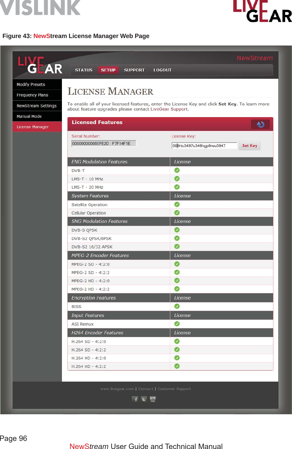 Page 96 NewStream User Guide and Technical ManualFigure 43: NewStream License Manager Web Page