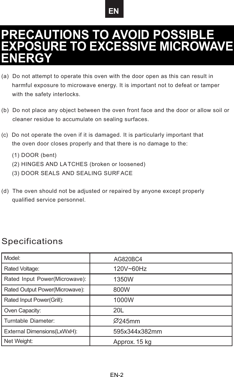 Page 3 of Midea Kitchen Appliances AG820BXX Microwave Oven User Manual VG8AG820BXX  rev01