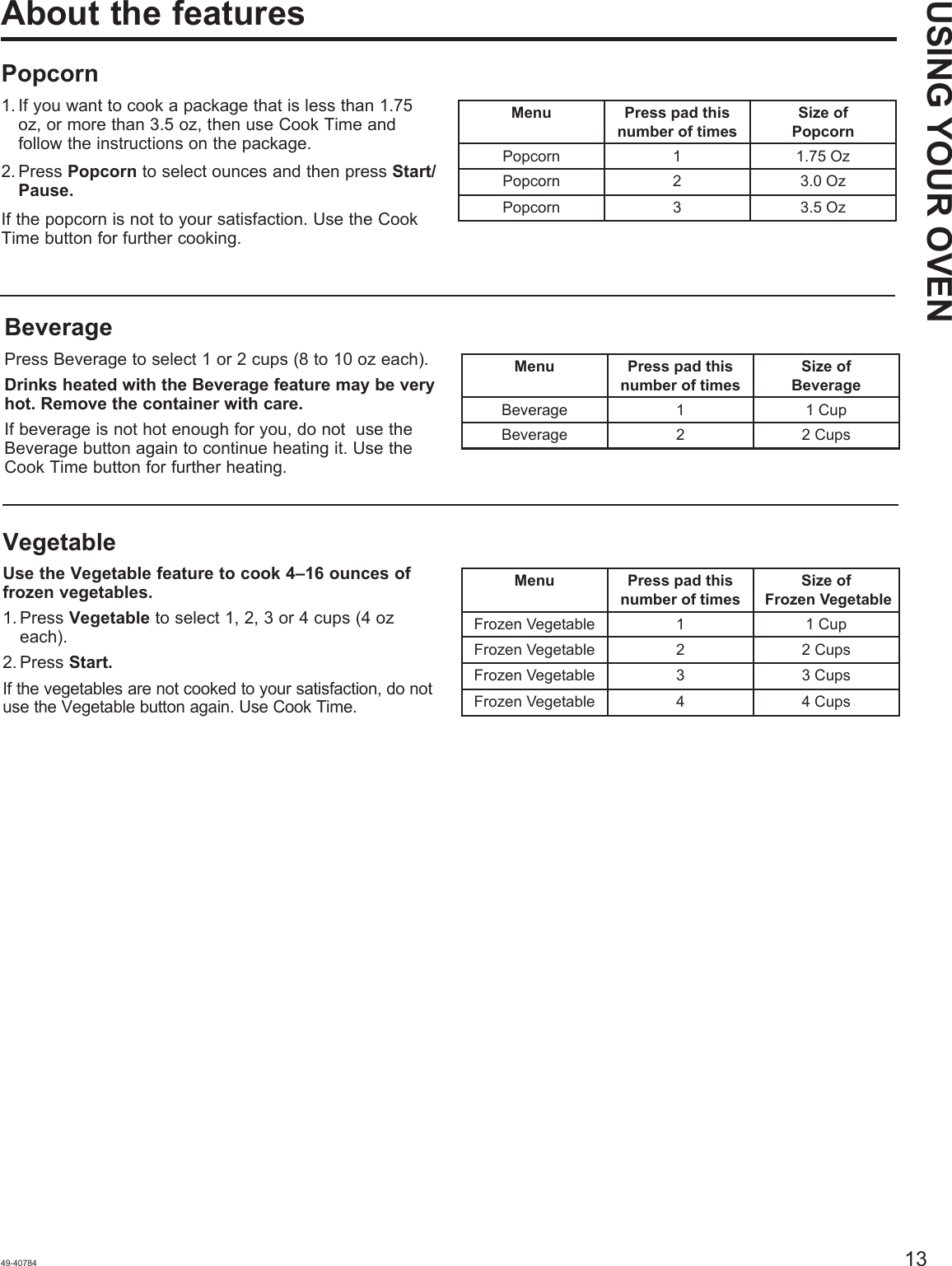 Page 13 of Midea Kitchen Appliances EM925AYYGEW Microwave Oven User Manual 49 40784 HiRes