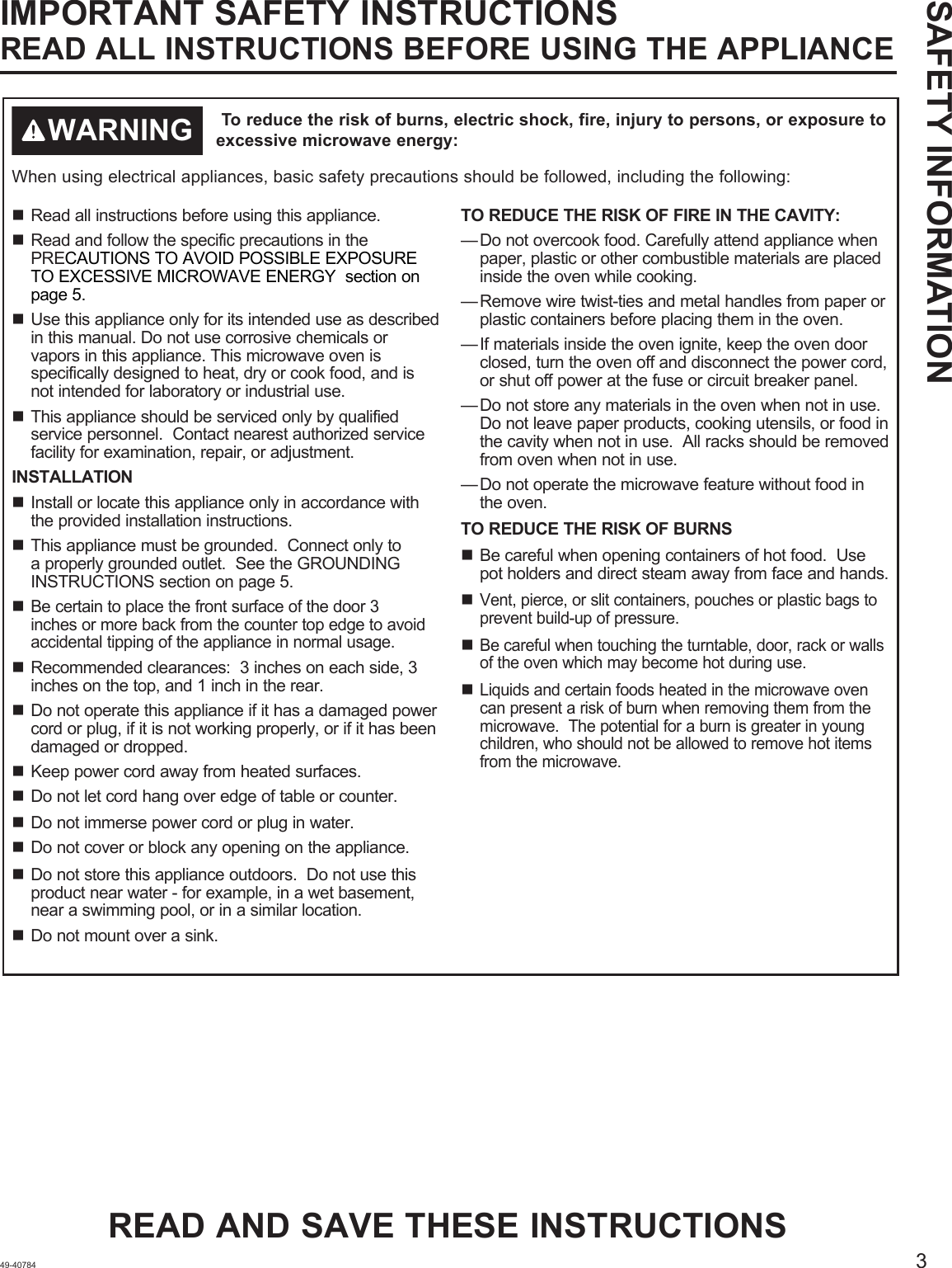 Page 3 of Midea Kitchen Appliances EM925AYYGEW Microwave Oven User Manual 49 40784 HiRes