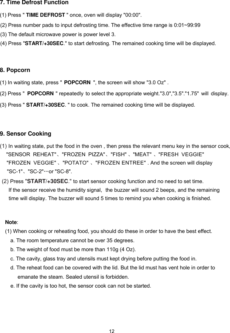 Page 12 of Midea Kitchen Appliances XM031MYY-PV4 Microwave Oven User Manual VG8XM031MYY PV4 