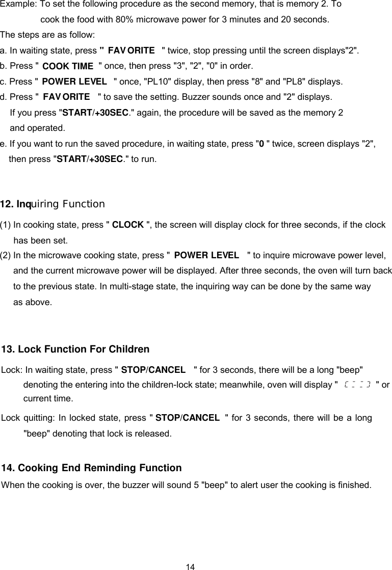 Page 14 of Midea Kitchen Appliances XM031MYY-PV4 Microwave Oven User Manual VG8XM031MYY PV4 