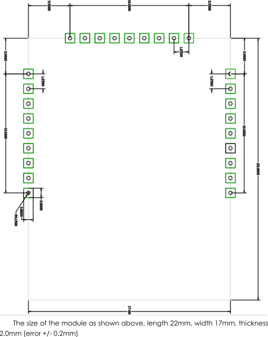                                    The size of the module as shown above, length 22mm, width 17mm, thickness 2.0mm (error +/- 0.2mm)  