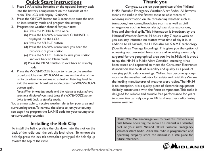 Page 2 of 10 - Midland-Radio Midland-Radio-Hh54-Users-Manual- HH54 Manual  Midland-radio-hh54-users-manual