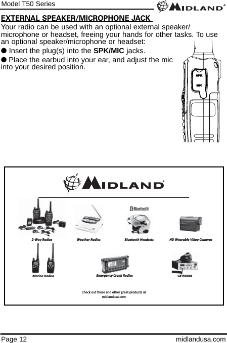 Midland Radio T55 GMRS / FRS User Manual T50 Owner s Manual qxp