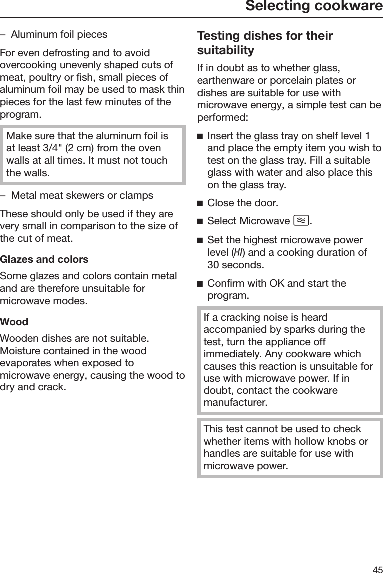 Page 45 of Miele and Cie KG BM6010 Microwave Convection Oven User Manual BM BK1 US CA en