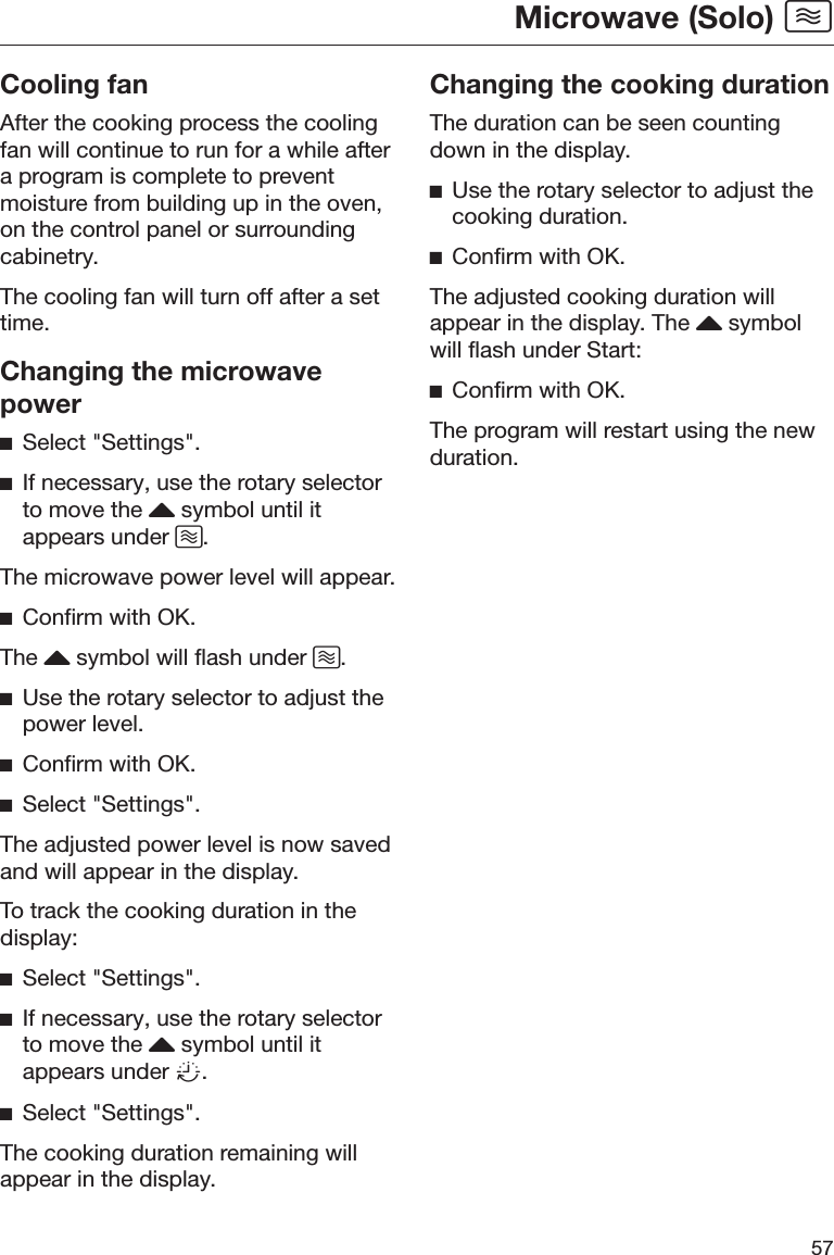 Page 57 of Miele and Cie KG BM6010 Microwave Convection Oven User Manual BM BK1 US CA en