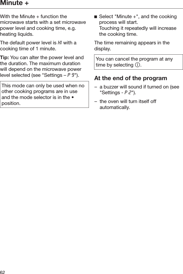 Page 62 of Miele and Cie KG BM6010 Microwave Convection Oven User Manual BM BK1 US CA en