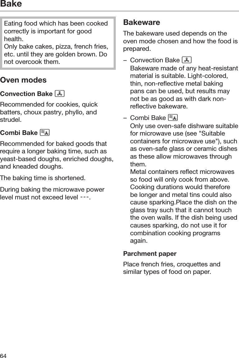 Page 64 of Miele and Cie KG BM6010 Microwave Convection Oven User Manual BM BK1 US CA en