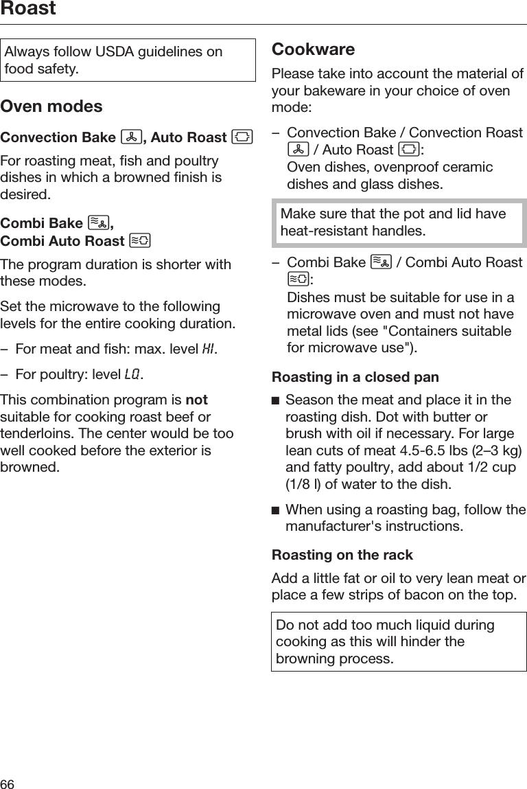Page 66 of Miele and Cie KG BM6010 Microwave Convection Oven User Manual BM BK1 US CA en