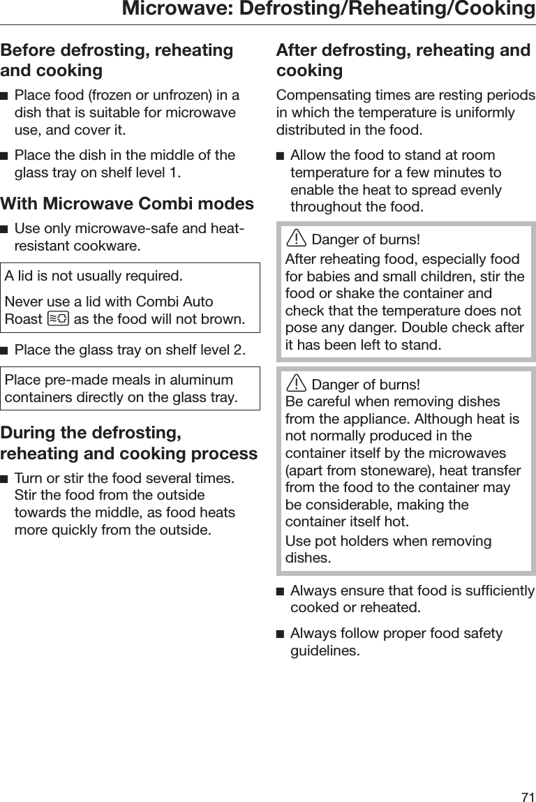 Page 71 of Miele and Cie KG BM6010 Microwave Convection Oven User Manual BM BK1 US CA en
