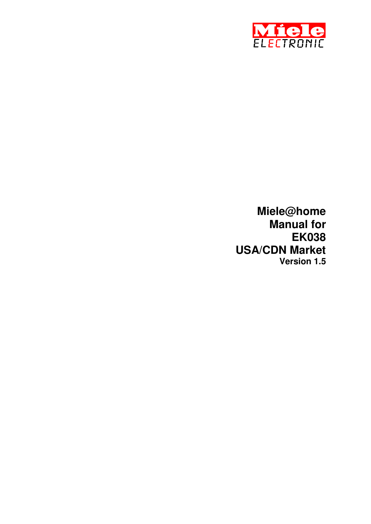  Miele@home Manual for EK038 USA/CDN Market Version 1.5      