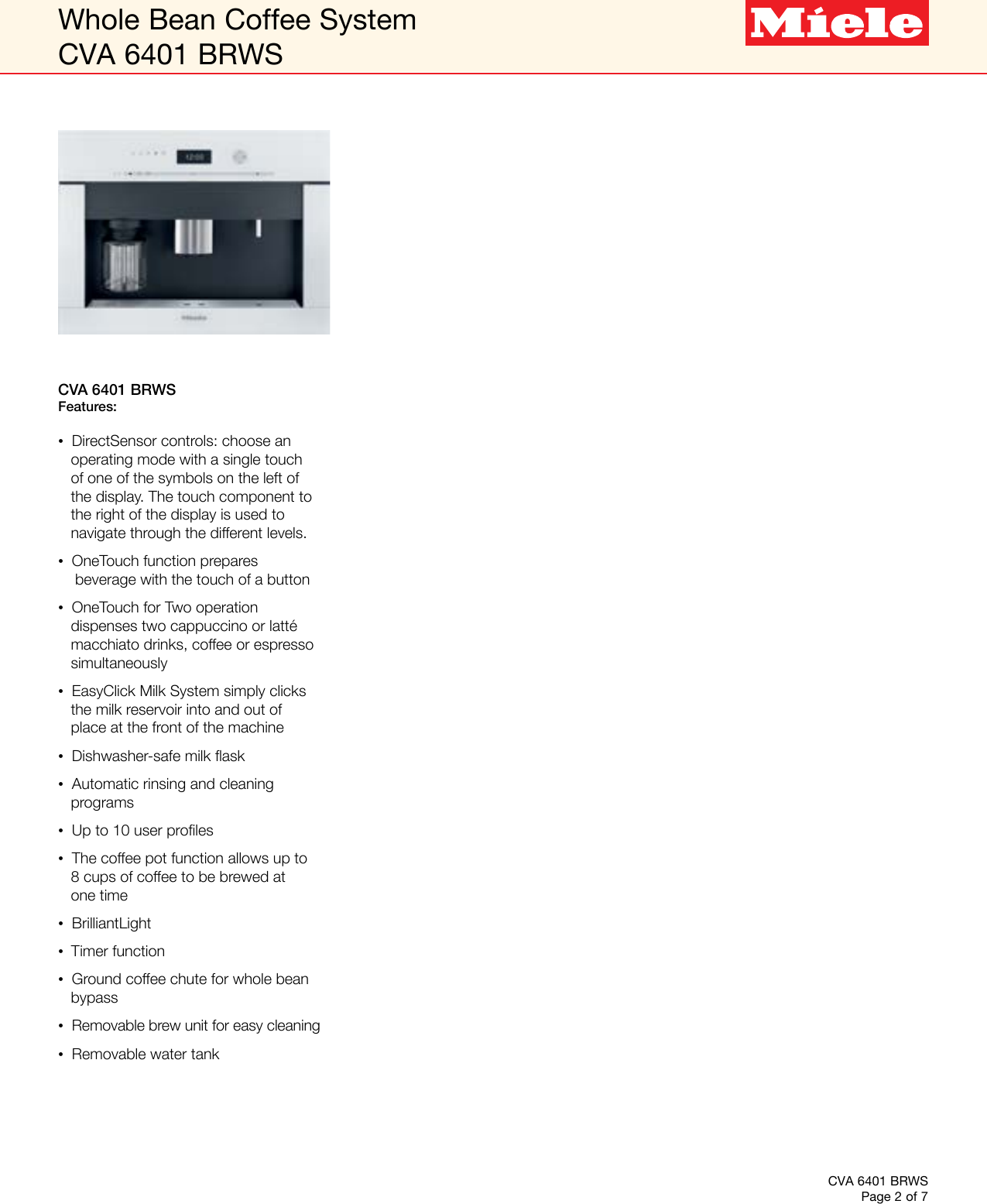 Page 2 of 7 - Miele Miele-Cva-6401-Built-In-Specification-Sheet-  Miele-cva-6401-built-in-specification-sheet