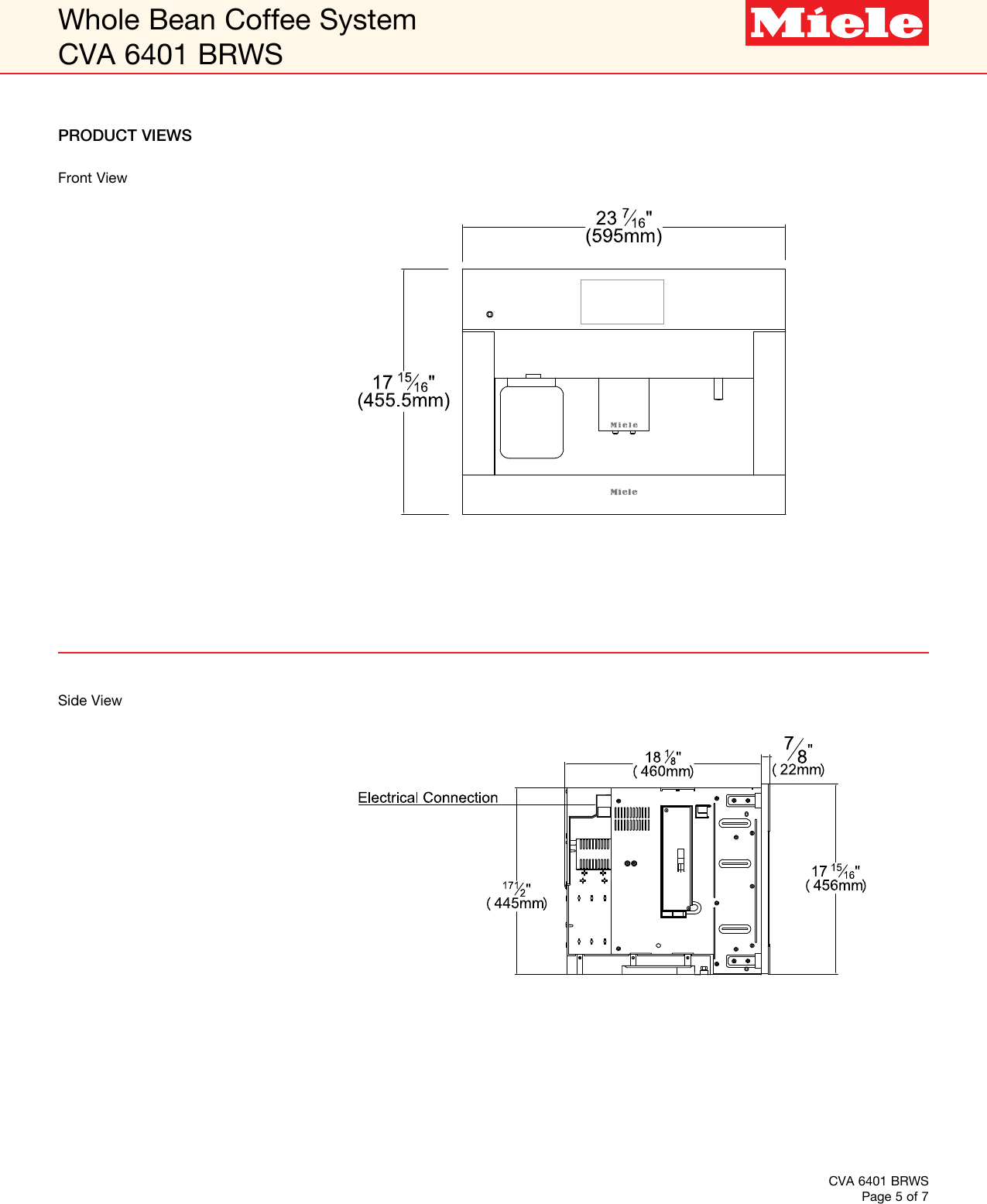 Page 5 of 7 - Miele Miele-Cva-6401-Built-In-Specification-Sheet-  Miele-cva-6401-built-in-specification-sheet