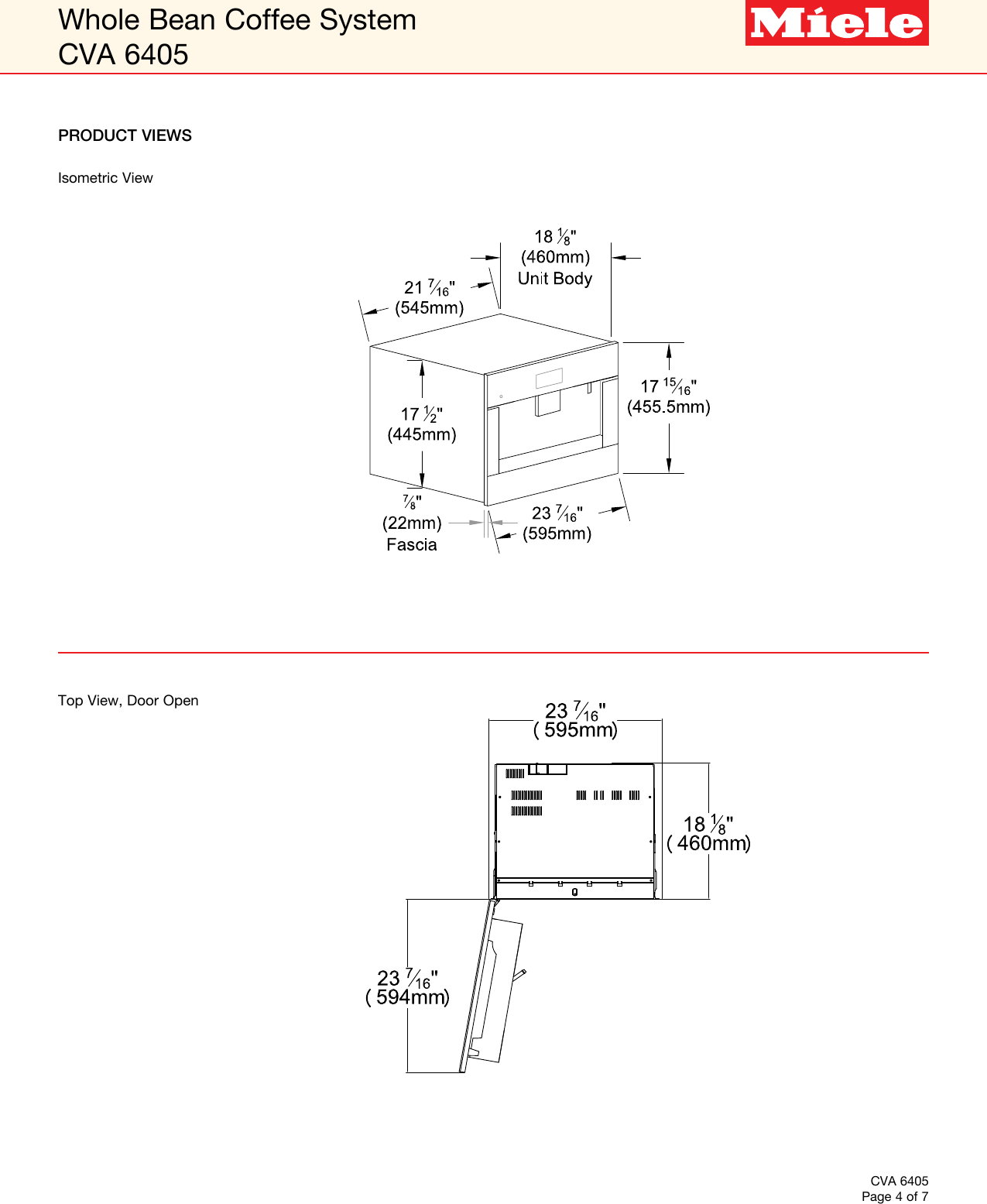 Page 4 of 7 - Miele Miele-Cva-6405-Plumbed-Built-In-Specification-Sheet-  Miele-cva-6405-plumbed-built-in-specification-sheet