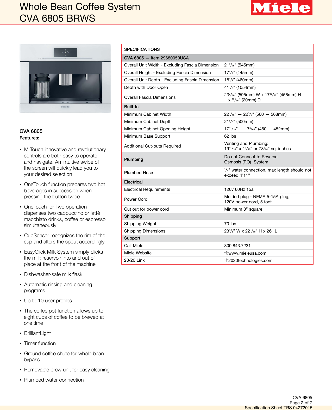 Miele Cva 6805 Brws Brilliant White 