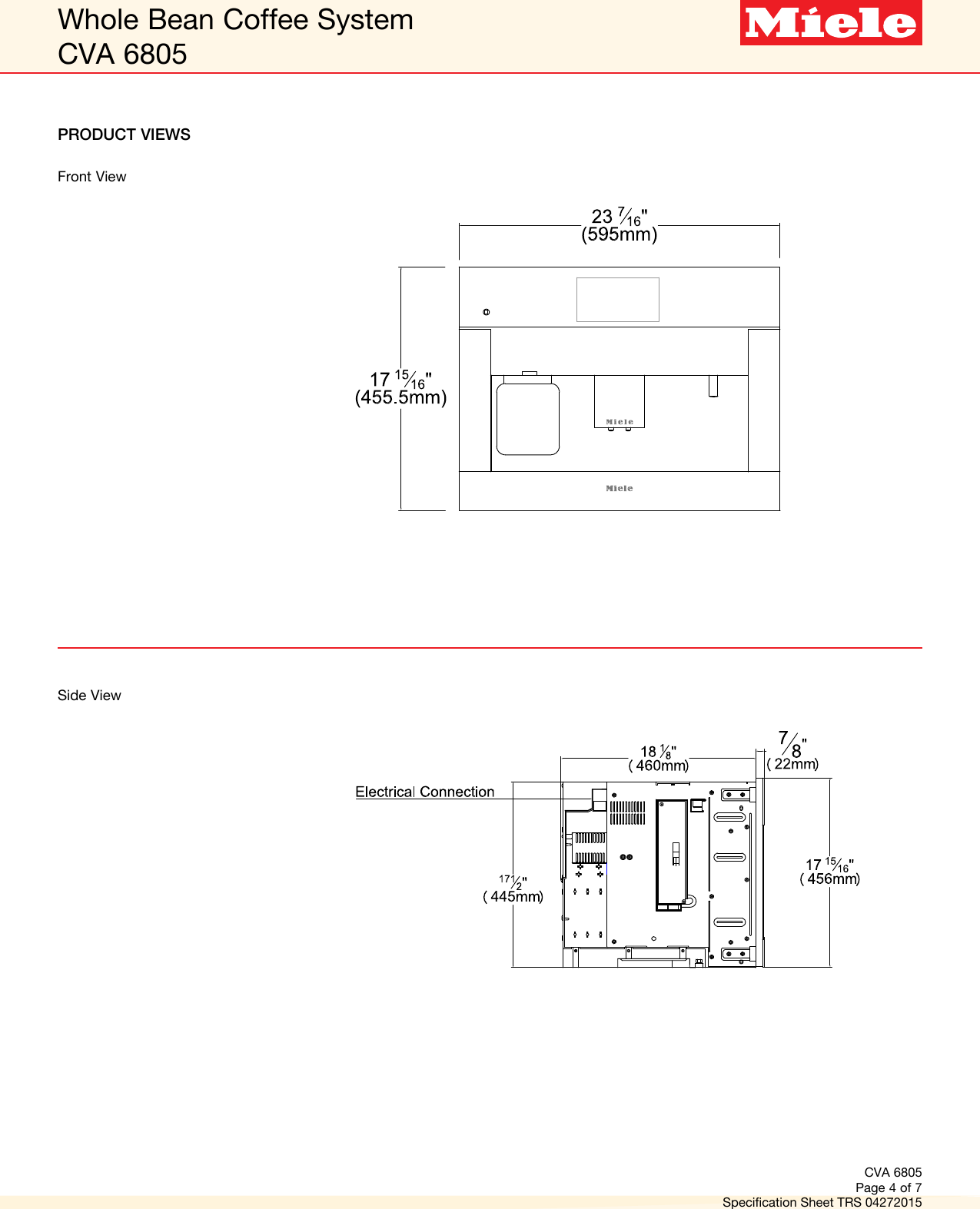 Page 4 of 7 - Miele Miele-Cva-6805-Plumbed-Built-In-Specification-Sheet-  Miele-cva-6805-plumbed-built-in-specification-sheet