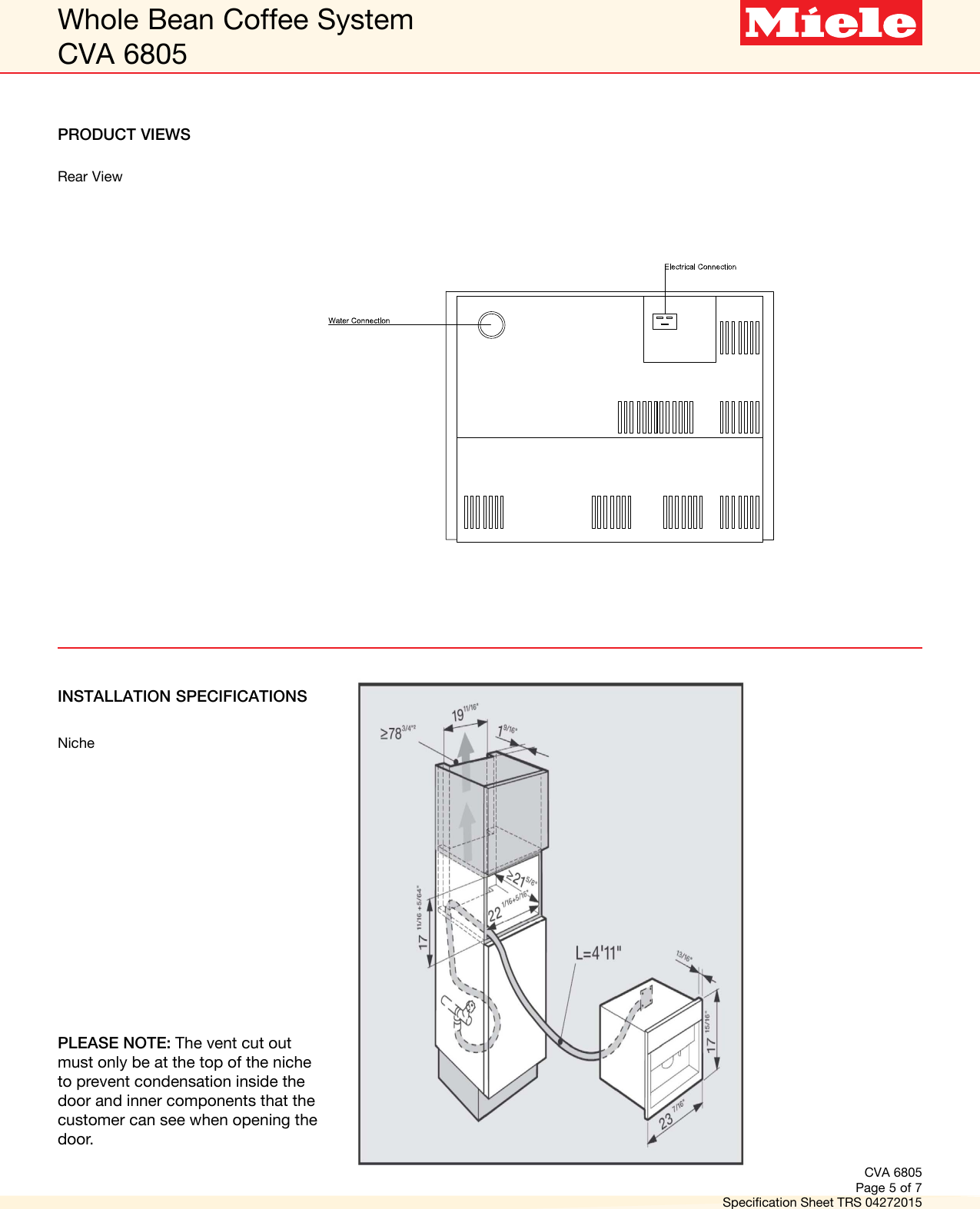 Page 5 of 7 - Miele Miele-Cva-6805-Plumbed-Built-In-Specification-Sheet-  Miele-cva-6805-plumbed-built-in-specification-sheet